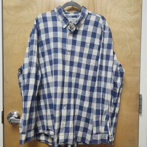 L.L. Bean XXXL Tall Traditional fit Plaid Blue White Long sleeve Button down